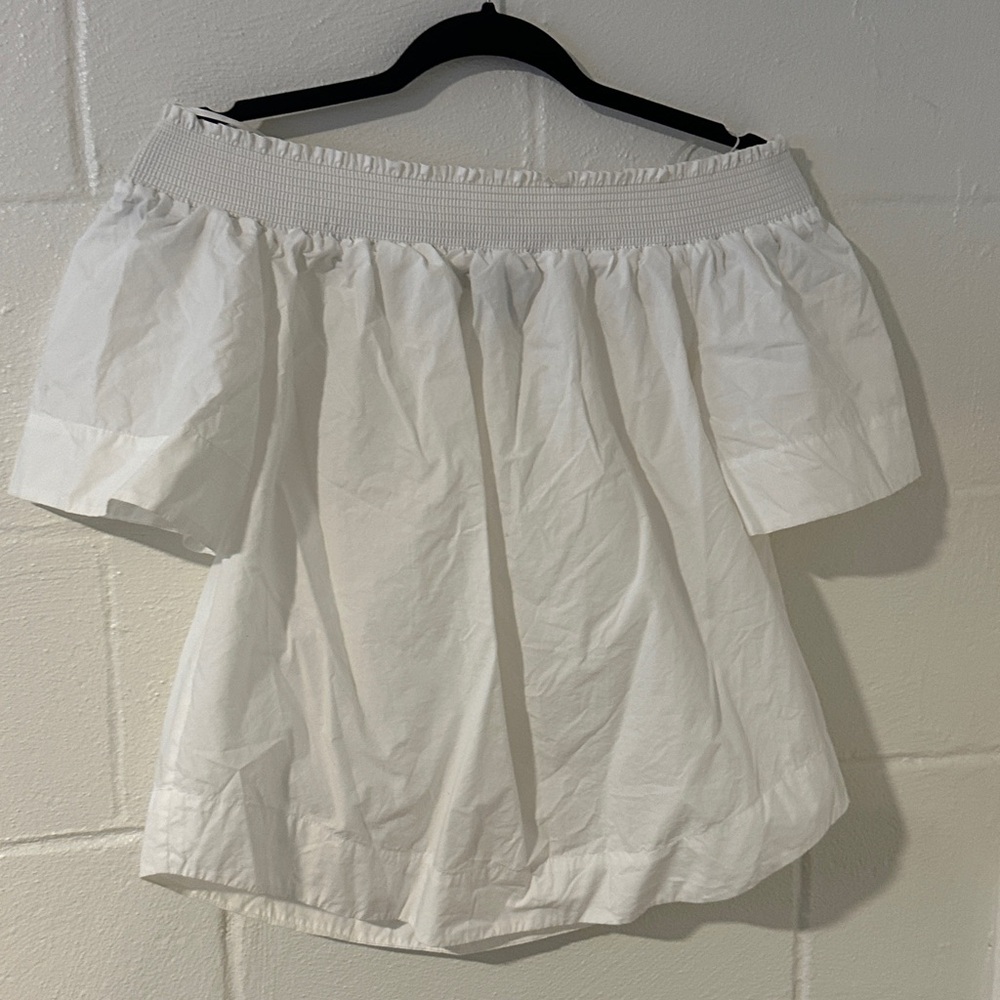 J. Crew White Off-Shoulder Puff Sleeve Nap Blouse sz 8 M